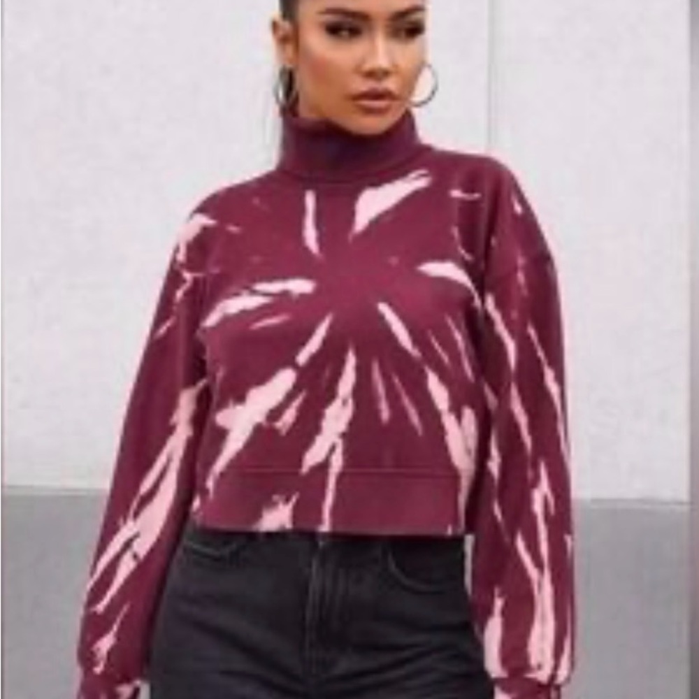 525 America Burgundy and Pink Tie-Dye Turtleneck Sweater